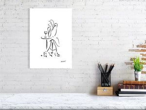 Girl Contemplating In A Café With A Glass Of Wine - Squiglet Drawing For Sale