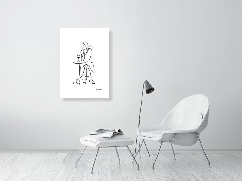 Girl Contemplating In A Café With A Glass Of Wine - Squiglet Drawing For Sale