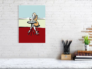 Girl Enjoying Red Wine In A Café - Squiglet Drawings For Sale