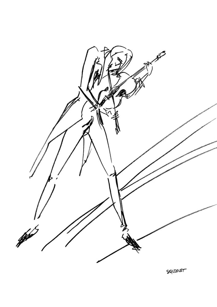 Violinist - Frenetic Violin Playing - Squiglet Drawings For Sale